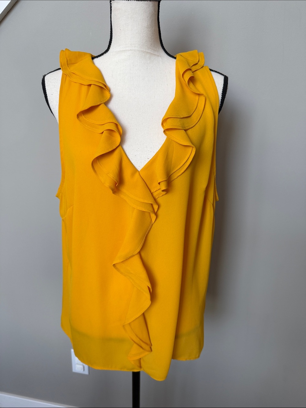 White House Black Market Ruffle V-Neck Blouse - Mustard